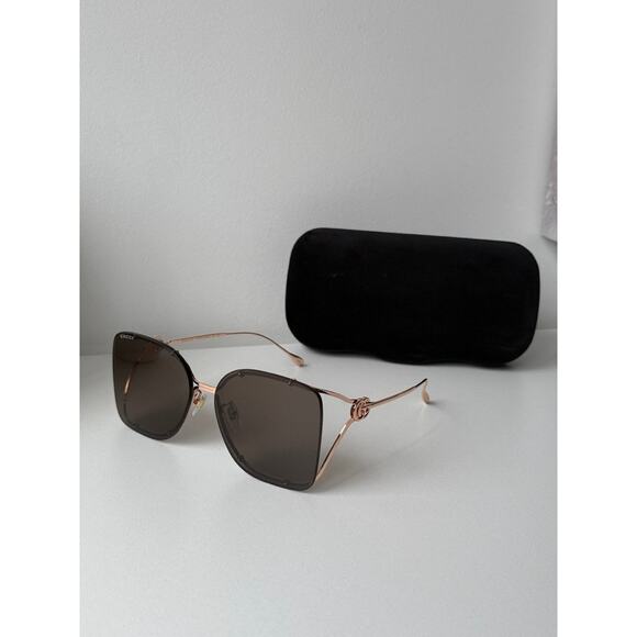 NEW Gucci GG1713SA Rimless Rose Gold Brown Sunglasses $695